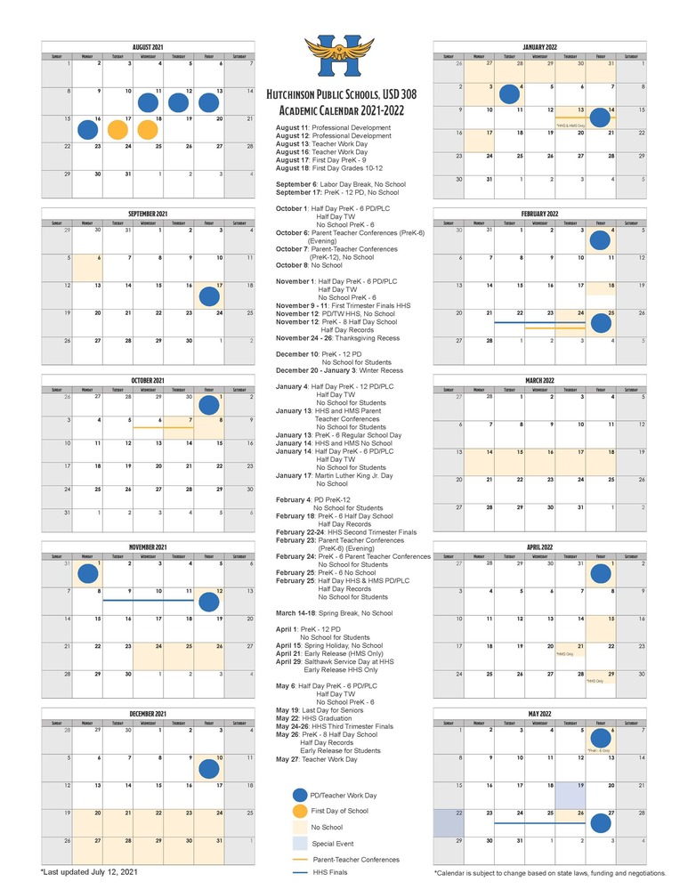 Updated Academic Calendar